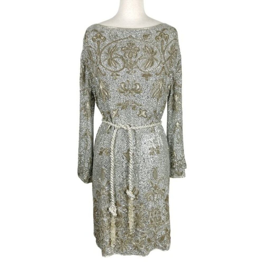 Marchesa Beaded Sequin Dress Gold Silver Formal Cocktail Size 4